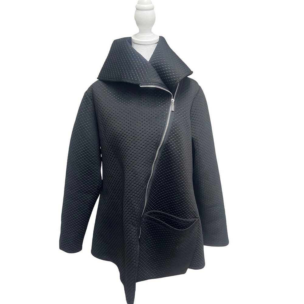 Jason Asymmetric Zip Jacket Womens Sz L Black Perforated Neoprene Avant Garde